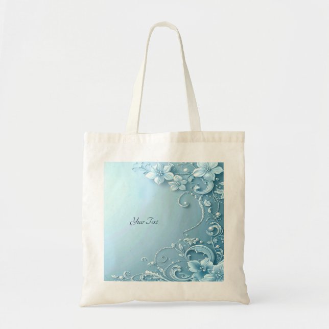 Blue Decorative Floral Tote Bag (Devant)
