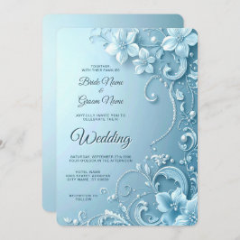 Blue Decorative Floral Wedding Invitation Einladung