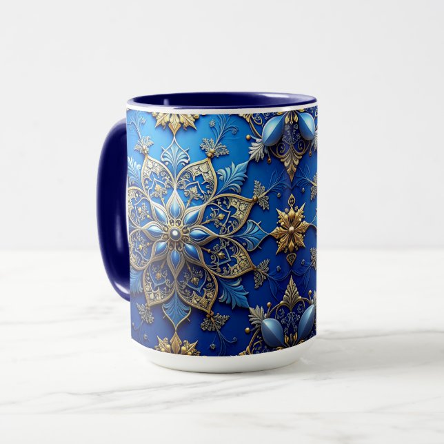 Blue Decorative Holiday Mug Tasse (Vorderseite Links)
