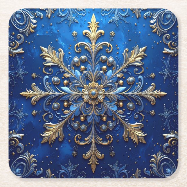 Blue Decorative Holiday Paper Coaster Rechteckiger Pappuntersetzer (Vorderseite)