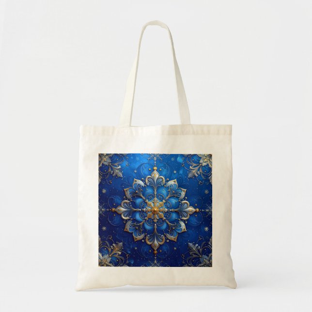 Blue Decorative Holiday Tote Bag (Devant)