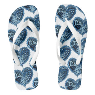 Blue Decorative Liebe Herz Flip Flops
