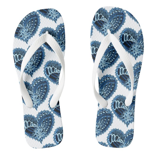 Blue Decorative Liebe Herz Flip Flops (Fußbett)