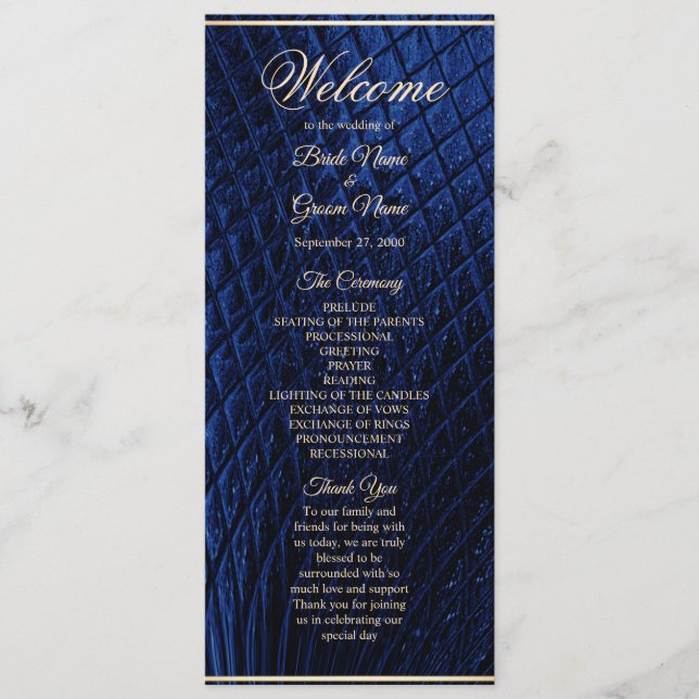Blue Decorative Modern Wedding Program Programm (Vorderseite)