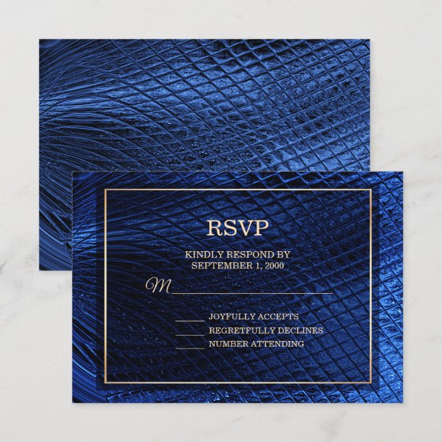 Blue Decorative Moderne Abstrakte Hochzeitskarte RSVP Karte (Vorne/Hinten)
