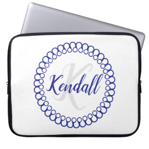 Blue Decorative Monogram Laptop Sleeve