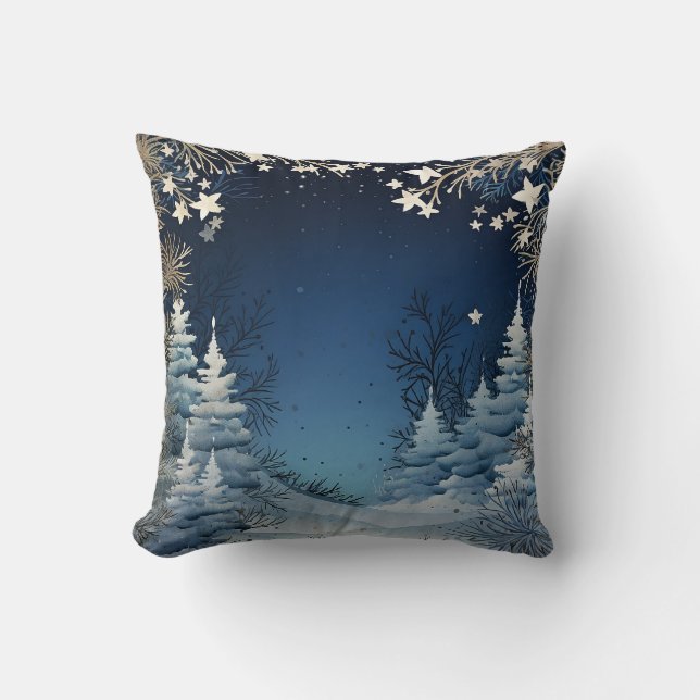 Blue Decorative Snow Glitzer Frohe Weihnachten Kissen (Vorderseite)