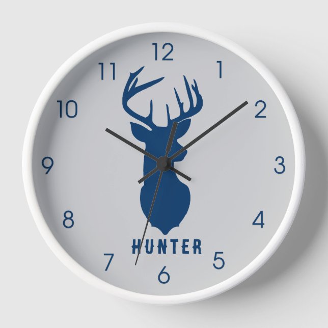 Blue Deer Buck Gray Boys Hunter Wall Uhr (Vorderseite)