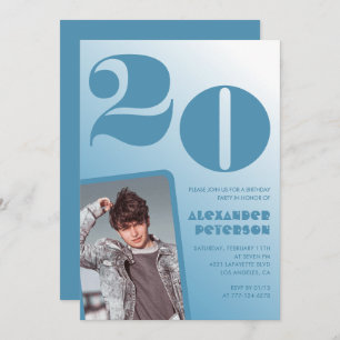 Blue dégradé 20e anniversaire invitations Lui Phot