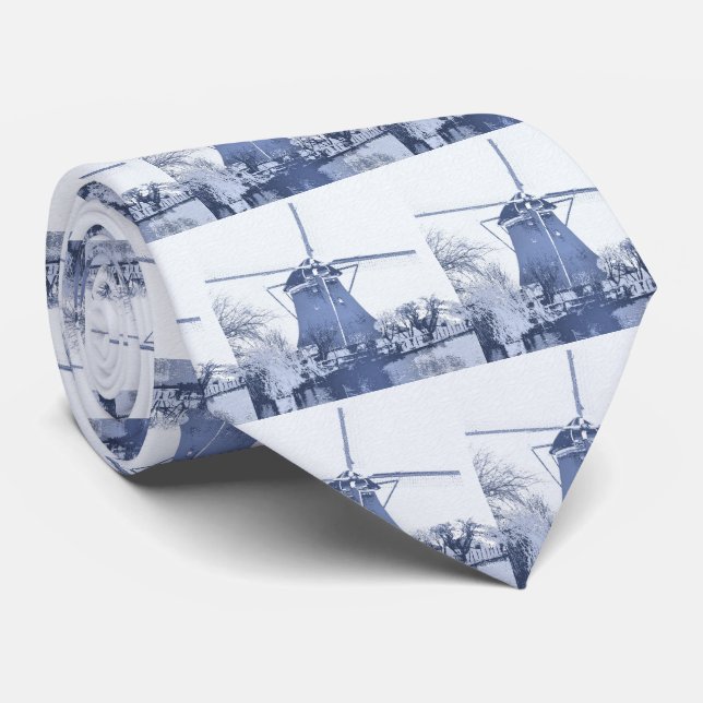 Blue Delft Dutch Windmill Krawatte (Gerollt)