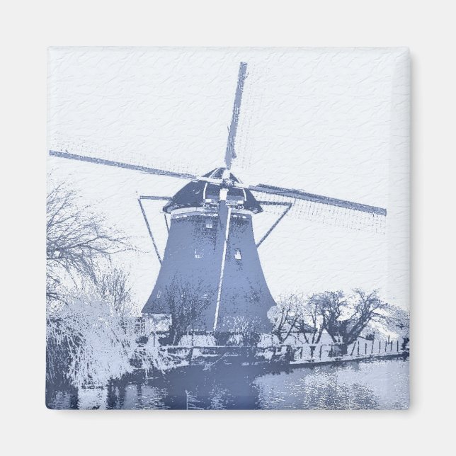 Blue Delft Dutch Windmill Magnet (Vorne)
