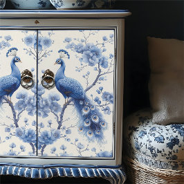 Blue Delft Peacock Decoupage der rechten Blumenzwe Seidenpapier