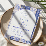 Blue Delft Tile Patchwork Wedding Save The Date<br><div class="desc">A timeless blue and white design inspired by classic Delft porcelain and French toile patterns. The patchwork tile border combines delicate florals, stripes, and ornamental motifs that evoke vintage European ceramics. A soft arched panel in the center keeps the layout refined and elegant while allowing the details of the porcelain-inspired...</div>
