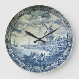 Blue Delft Windmill Dutch Plate Große Wanduhr