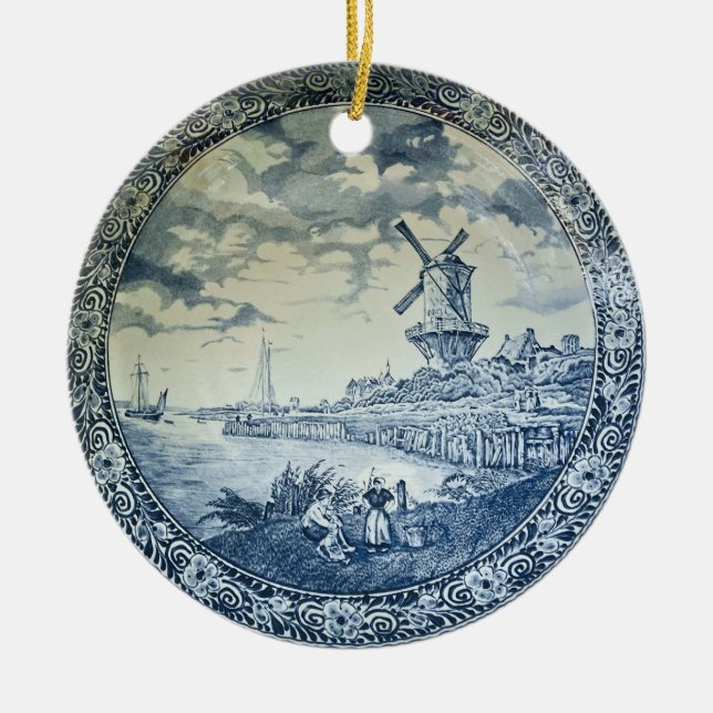 Blue Delft Windmill Dutch Plate Keramik Ornament (Vorne)