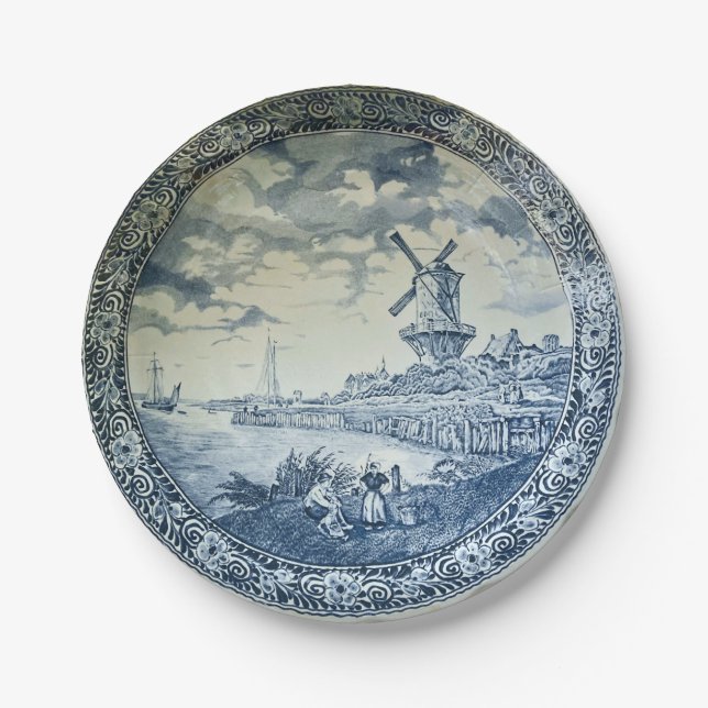 Blue Delft Windmill Dutch Plate Pappteller (Vorderseite)