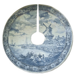 Blue Delft Windmill Dutch Plate Polyester Weihnachtsbaumdecke