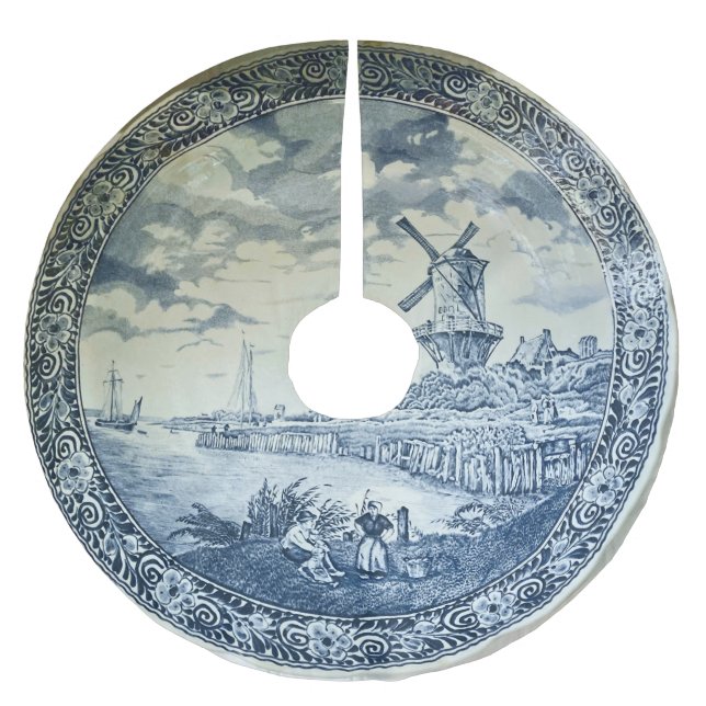 Blue Delft Windmill Dutch Plate Polyester Weihnachtsbaumdecke (Vorderseite)