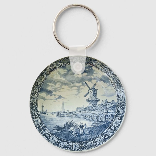 Blue Delft Windmill Dutch Plate Schlüsselanhänger (Vorderseite)