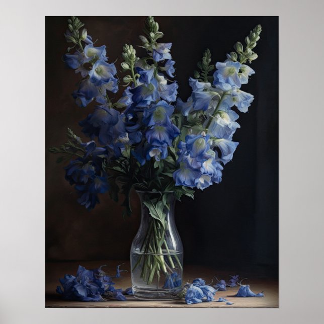 Blue Delphinium Blume Art Print Poster (Vorne)