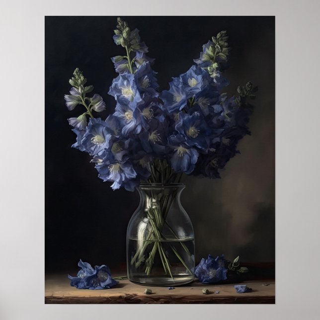 Blue Delphinium Blume Art Print Poster (Vorne)