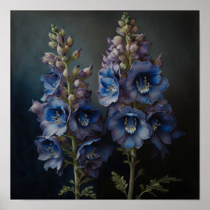 Blue Delphinium Blume Art Print Poster