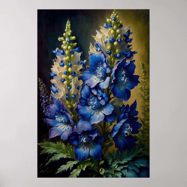 Blue Delphinium Blume Art Print Poster (Vorne)
