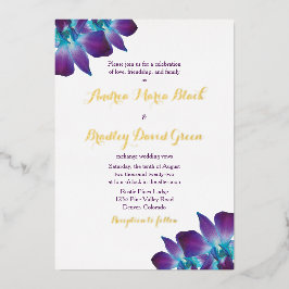 Blue Dendrobium Orchid Gold Hochzeit Einladung