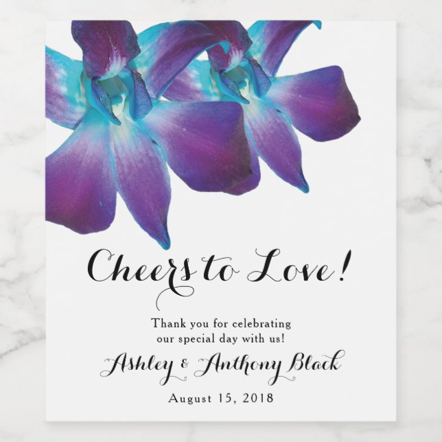 Blue Dendrobium Orchid jubelt Liebe Hochzeit Weinetikett (Einzelnes Label)