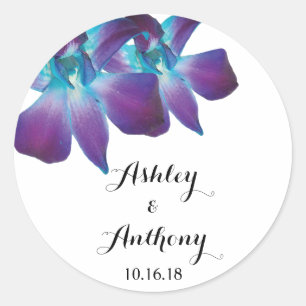 Blue Dendrobium Orchid Personalisiert Wedding Runder Aufkleber