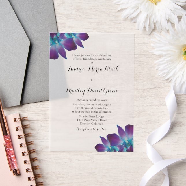 Blue Dendrobium Orchid Vellum Wedding Einladung (Hochzeit)