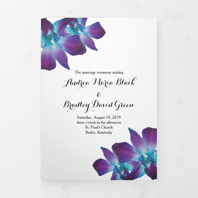 Blue Dendrobium Orchid Wedding Dreifach-gefaltete Programmkarte (Cover)