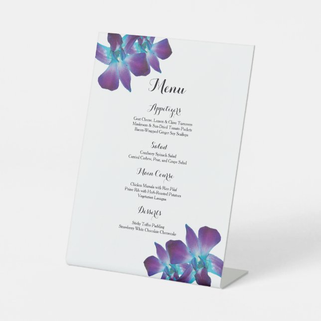 Blue Dendrobium Orchid Wedding Menu Sockelschild (Vorderseite)