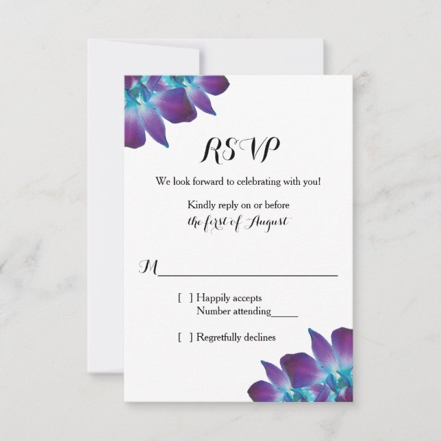 Blue Dendrobium Orchid Wedding RSVP Card Karte (Vorderseite)