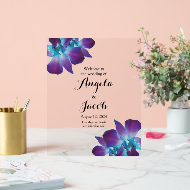 Blue Dendrobium Orchid Wedding Willkommen Acrylschild (Hochzeit)