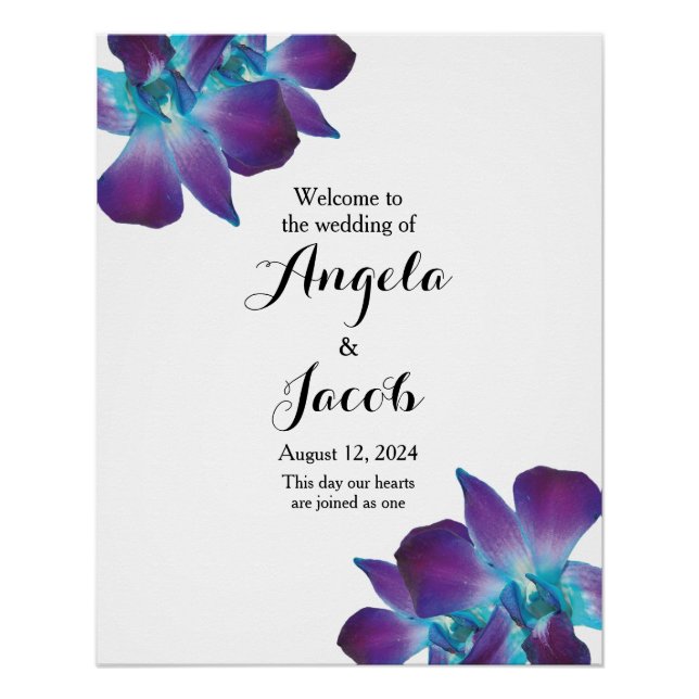 Blue Dendrobium Orchid Wedding Willkommen Poster (Vorderseite)