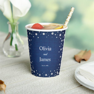 Blue Denim Diamonds Pearls Wedding Couple Dusche Pappbecher