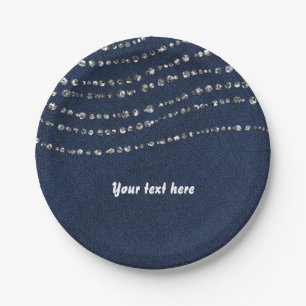 Blue Denim & Diamonds Sparkle Bling Geburtstagspar Pappteller
