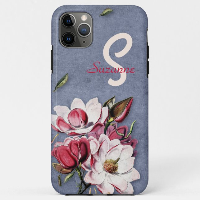 Blue Denim Floral Mit Monogramm Case-Mate iPhone Hülle (Rückseite)