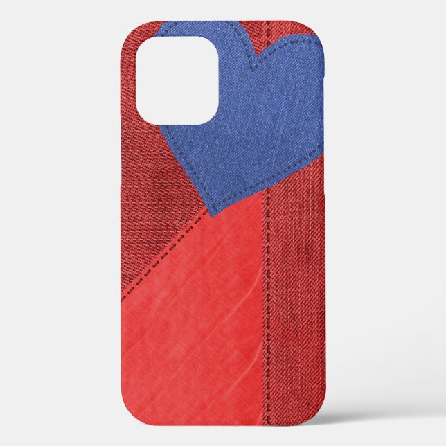 Blue Denim Heart on Red Case-Mate iPhone Case (Rückseite)