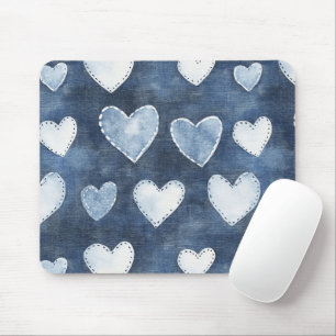 Blue Denim Hearts Mousepad