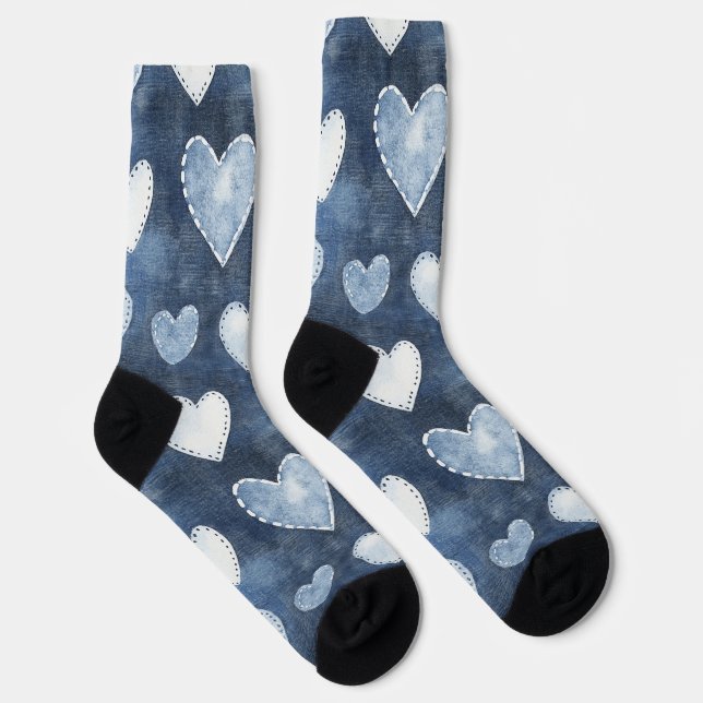 Blue Denim Hearts Socken (Rechts)