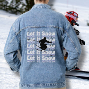 Blue Denim Jean Jacket Let It Snow Skier Jeansjacke