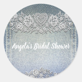 Blue Denim Jean & White Heart Lace Brautparty Runder Aufkleber