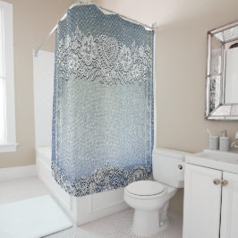 Blue Denim Jean & White Heart Lace Duschvorhang