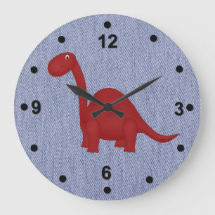 Blue Denim Look & Dinosaur Kinderuhr Große Wanduhr