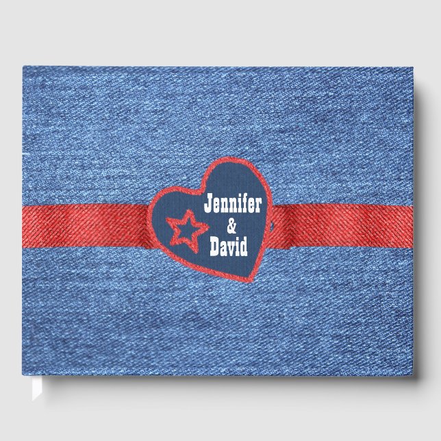 Blue Denim Look Wedding Guest Book Gästebuch (Vorderseite)