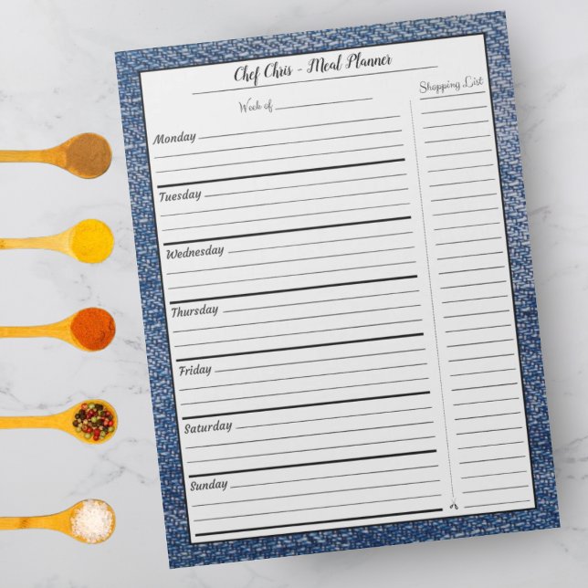Blue Denim Meal Planner | Trendy Grocery List Notizblock (Von Creator hochgeladen)
