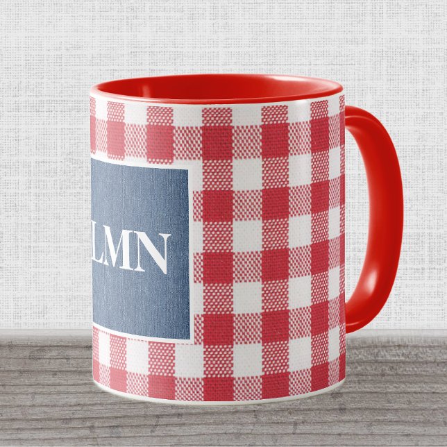 Blue Denim Monogram 11oz Combo, Red & White Karo Tasse (Von Creator hochgeladen)