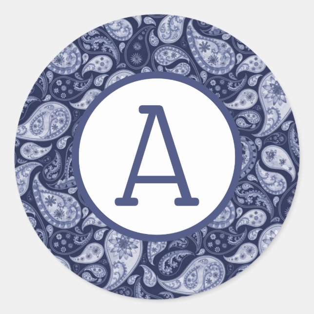 Blue Denim Paisley Personalize Runder Aufkleber (Vorderseite)